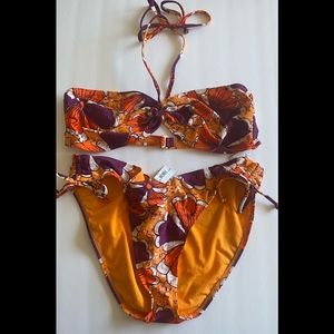 Old Navy Floral Bikini Purple and Orange Vintage Funky 70s Pattern
